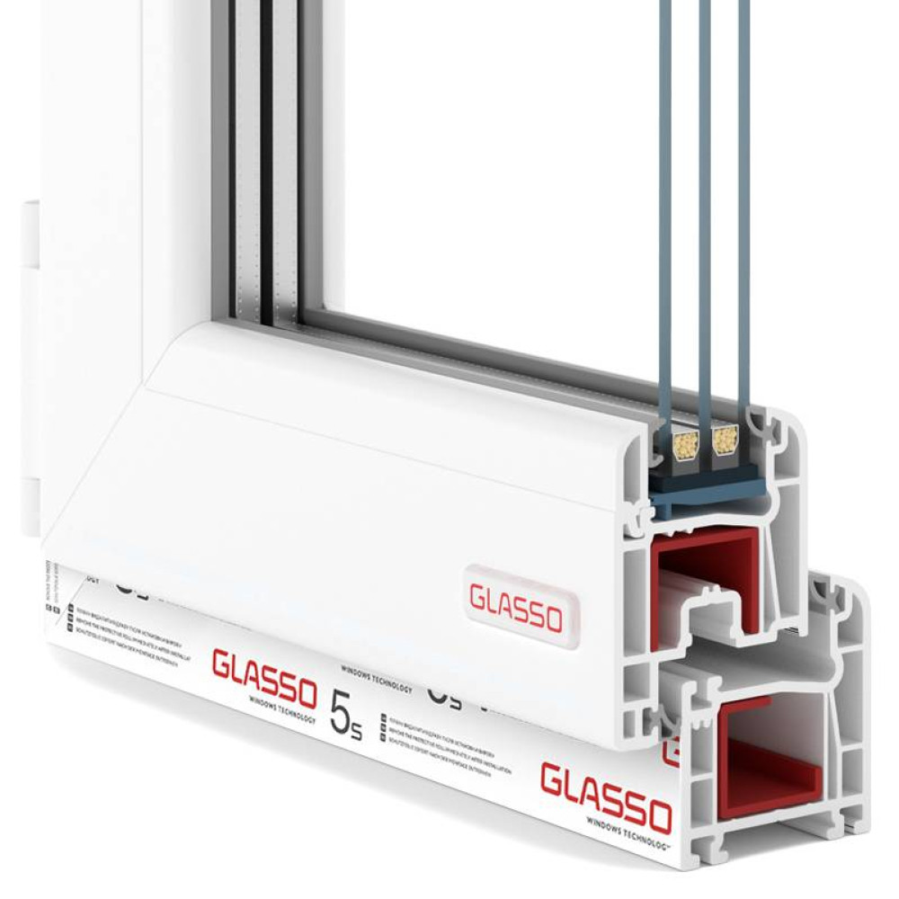 Металопластикові двері Glasso 5S полуторні з поворотно-відкидною стулкою 1200 x 2100 мм