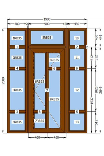 Металопластикові Двері WDS 5S Полуторні 1900*2500 мм в Ламінації